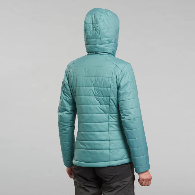 Decathlon Forclaz - Jaqueta acolchoada feminina Forclaz para mochilão em montanha com capuz - MT100 23°F