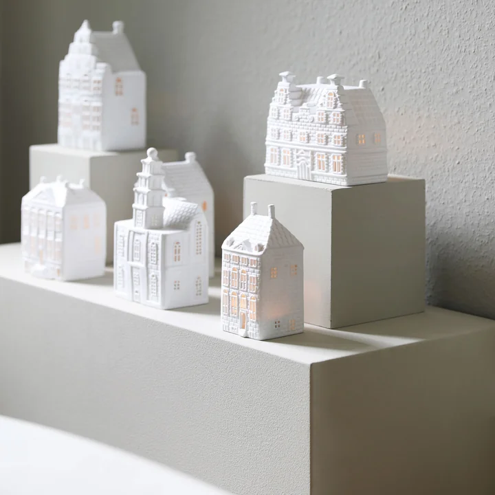 &klevering - Canal Haus Teelichthalter #2, weiss (3er-Set)