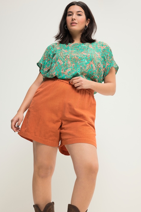 Leinenmix-Shorts, Wide Legs, HighWaist, Elastikbund