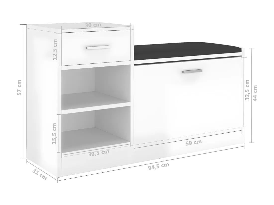 Banc à chaussures Blanc brillant 94,5x31x57
