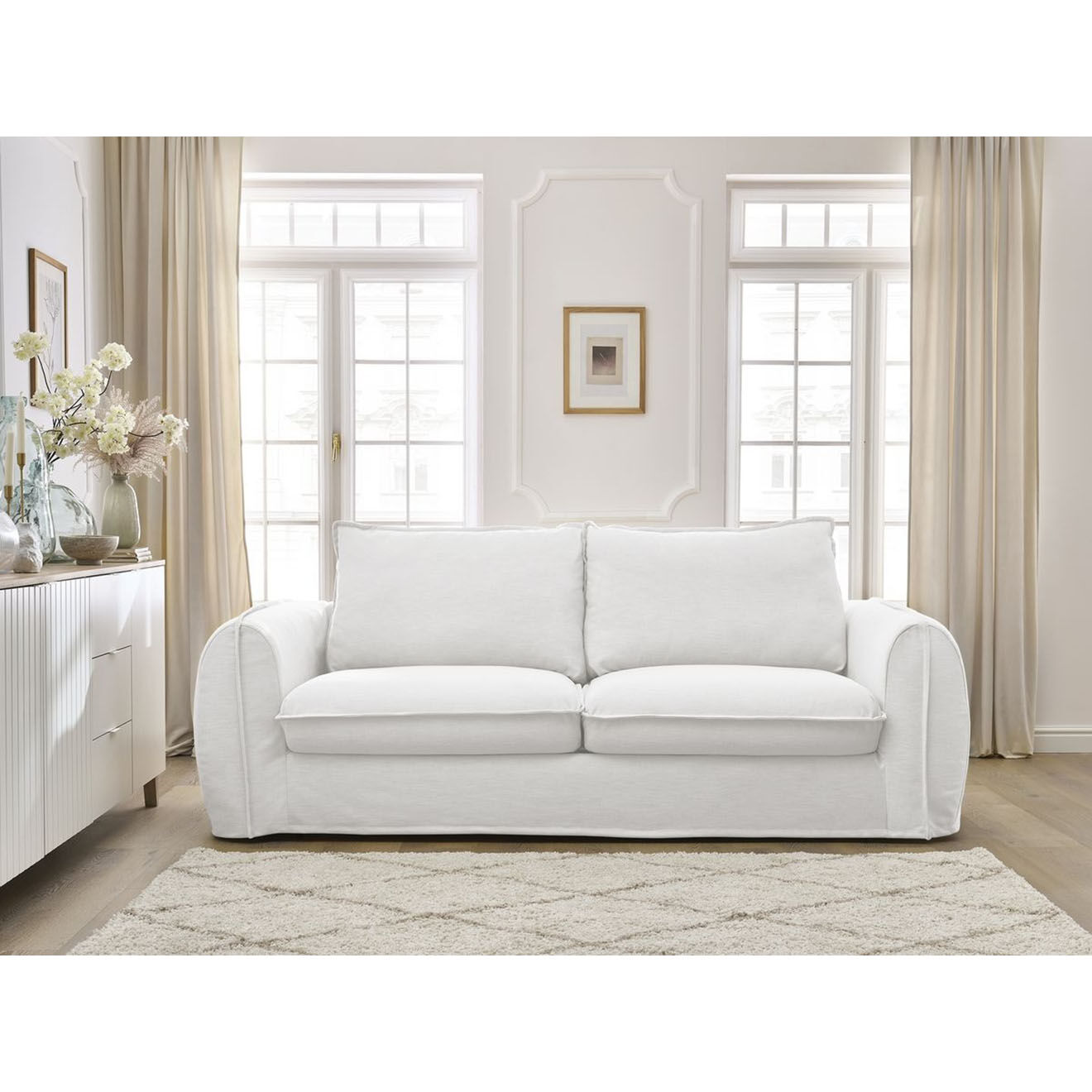 Bobochic Canapé droit convertible express 3 places Archimède 140 blanc - 216x106x93 cm