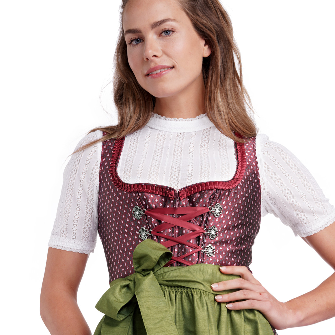 Gina Benotti Damen Dirndl mit Jacquard-Muster dunkelrot / dunkelgrün