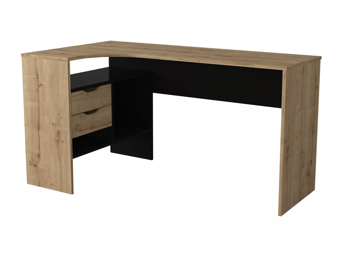 Bureau d'angle avec rangements - Coloris : Naturel et noir - LAKISA