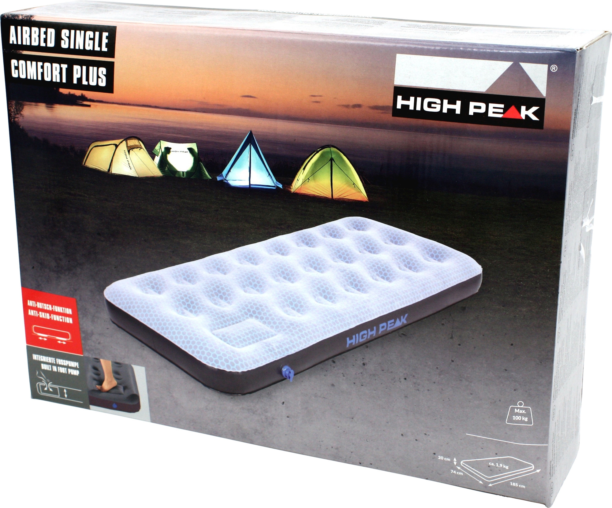 High Peak Comfort Plus Air bed Luftbett mit integrierter Pumpe 185 x 74 cm grau/blau/schwarz Single