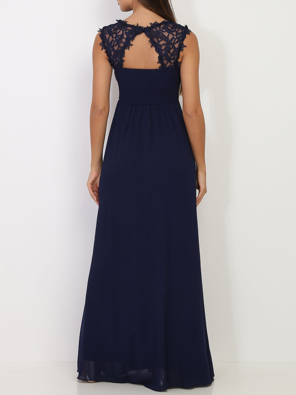 Robe longue à dentelle- Bleu marine