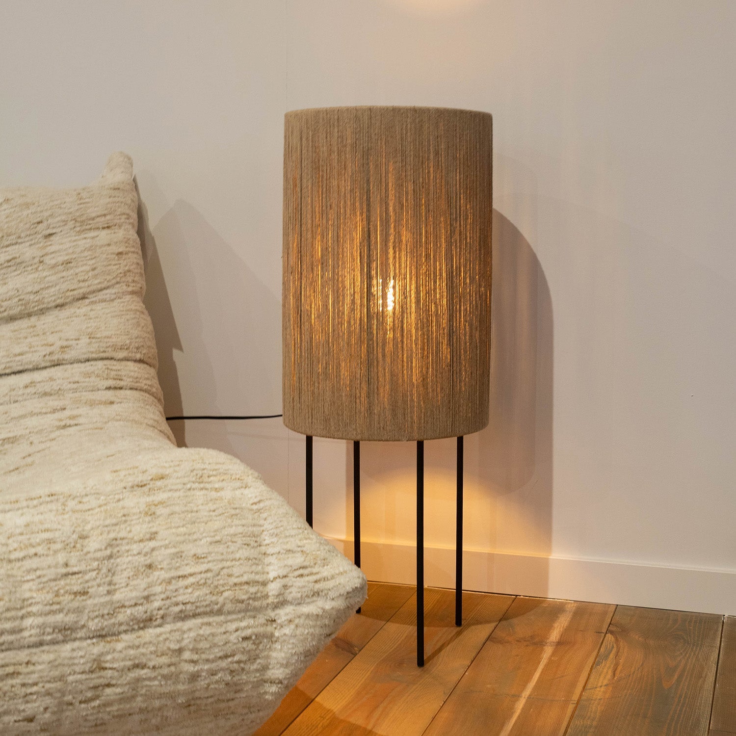Atmooz Sintra Vloerlamp â Ã30x78cm â Zwart â Jute Kap â E27