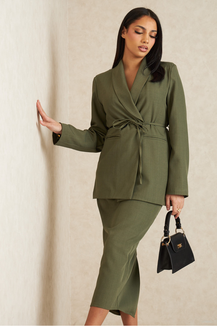 Ensemble 2 pièces blazer + jupe droite kaki