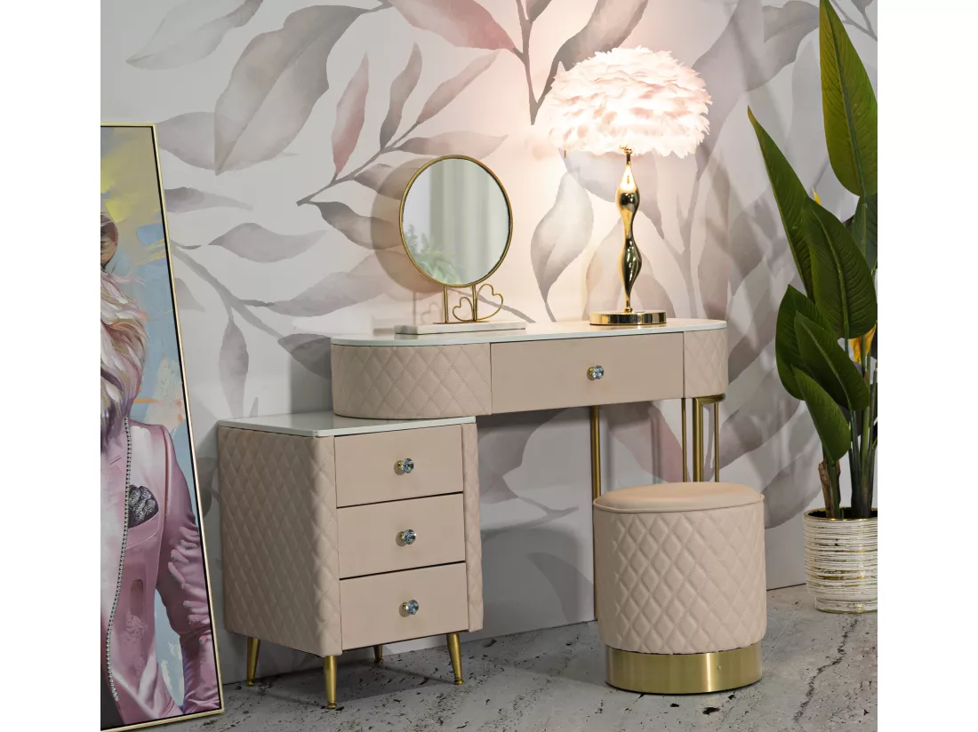 Coiffeuse en simili cuir avec pouf 120x40x76 cm