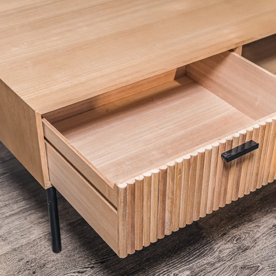 Salontafel met 1 lade van essen en metaal