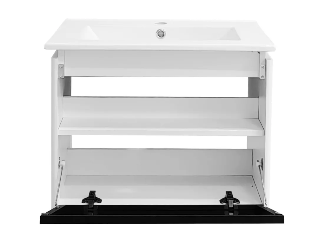 Meuble de salle de bain suspendu - avec vasque à encastrer, LED à induction et porte en verre - blanc - 61.5x46.5x47cm