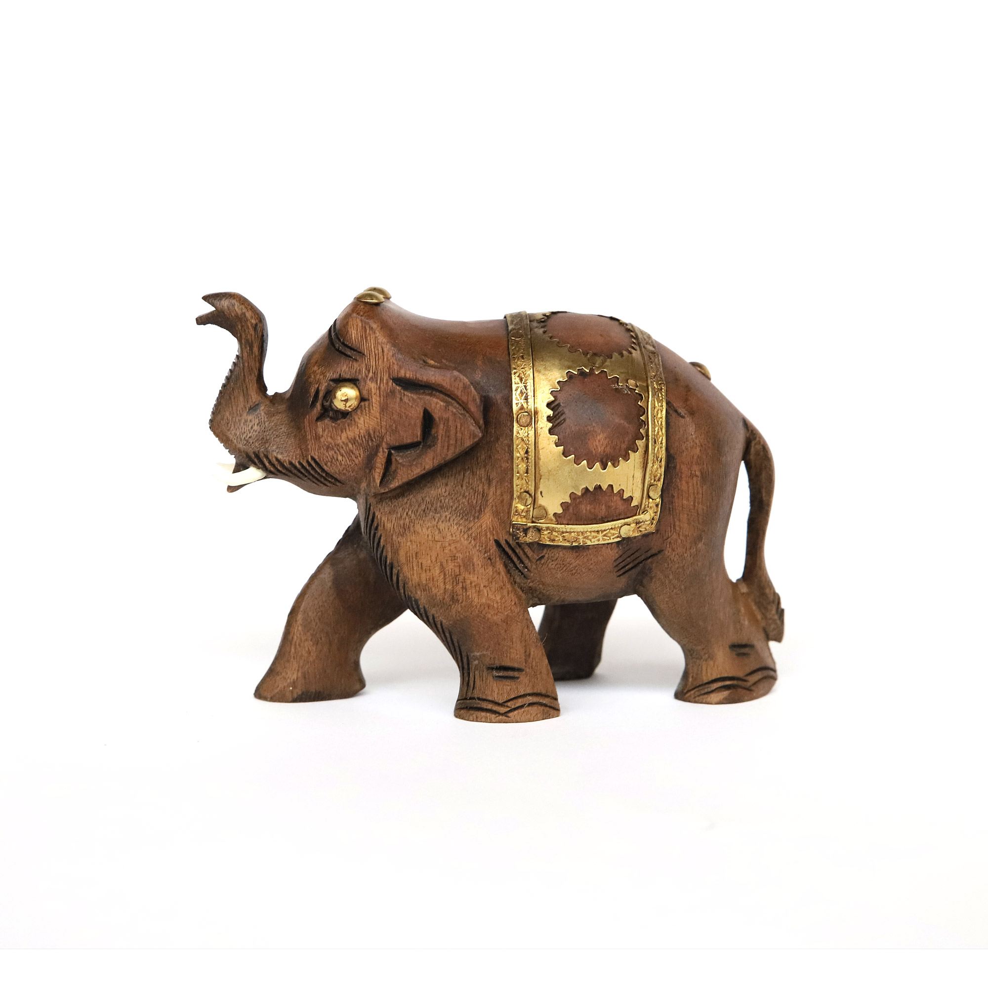 Elefant aus Holz und Messing, braun, messing, H 8 cm, B 11 cm, T 5 cm von fischer's lagerhaus