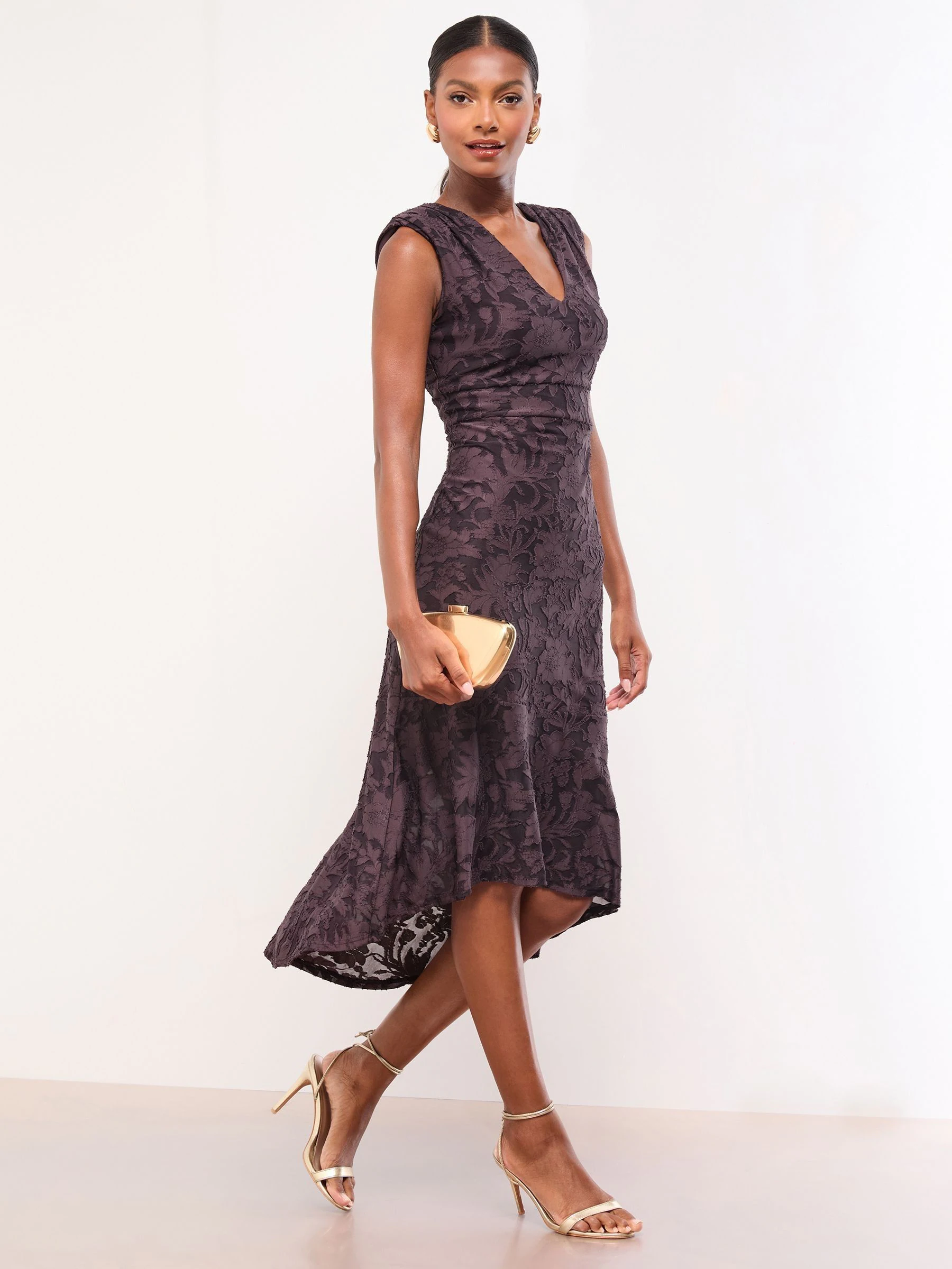 Lipsy V-Neck Burnout Fit And Flare Midi Dress