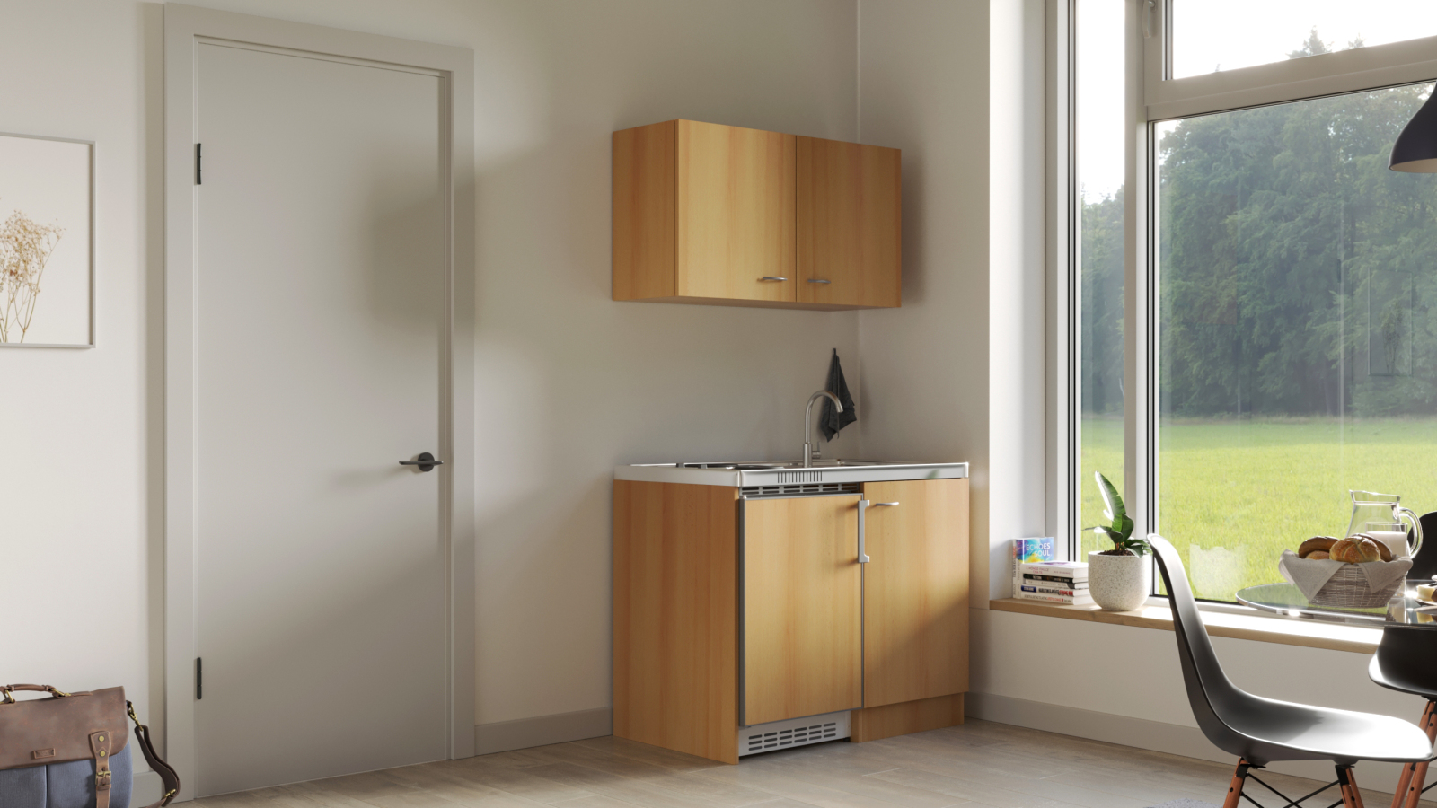Single-Küche NANO - Buche - mit E-Geräten - 100 cm