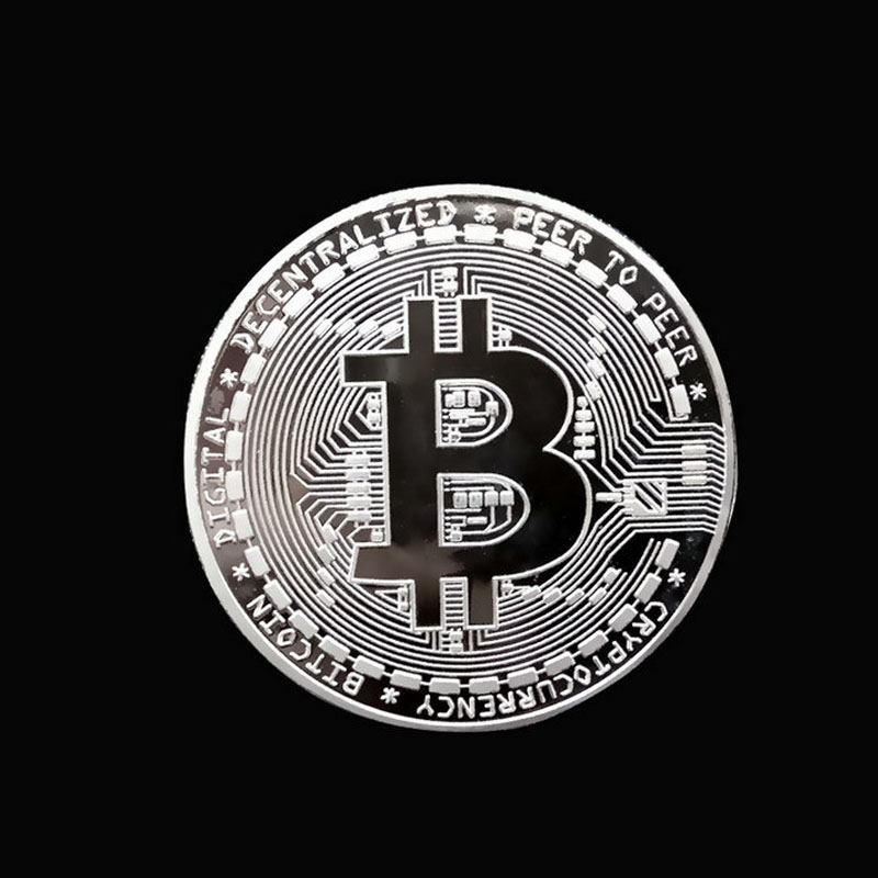 (Ø38mm) Bitcoin BTC Krypto Münze Souvenir Sammlerstück inkl. Münzkapsel - Silber