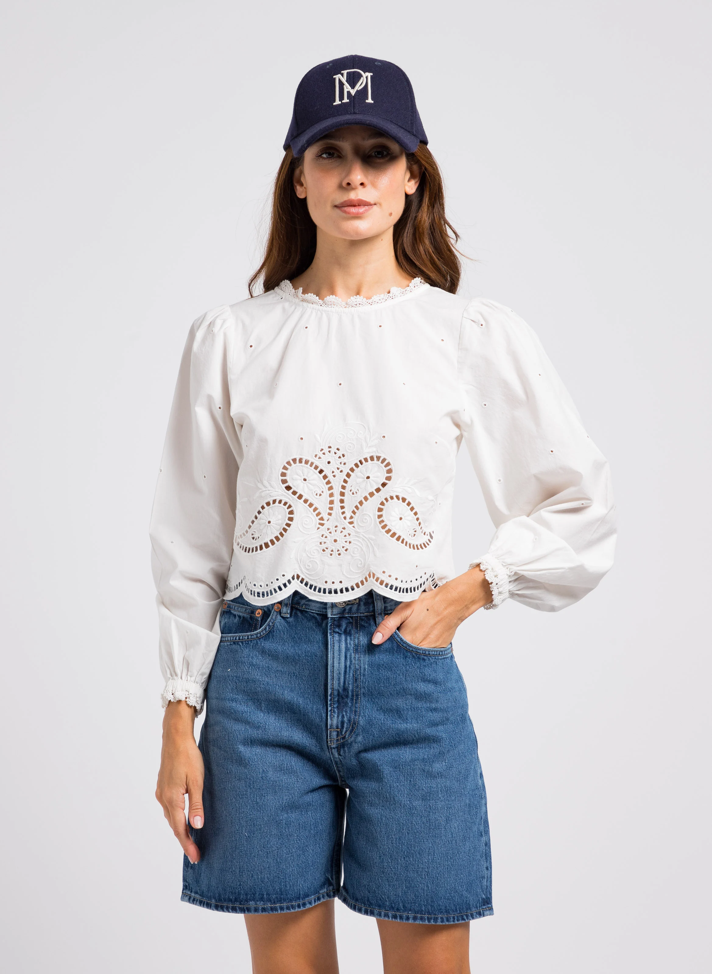 TANAIS - Chemise courte brodée en coton | Blanc