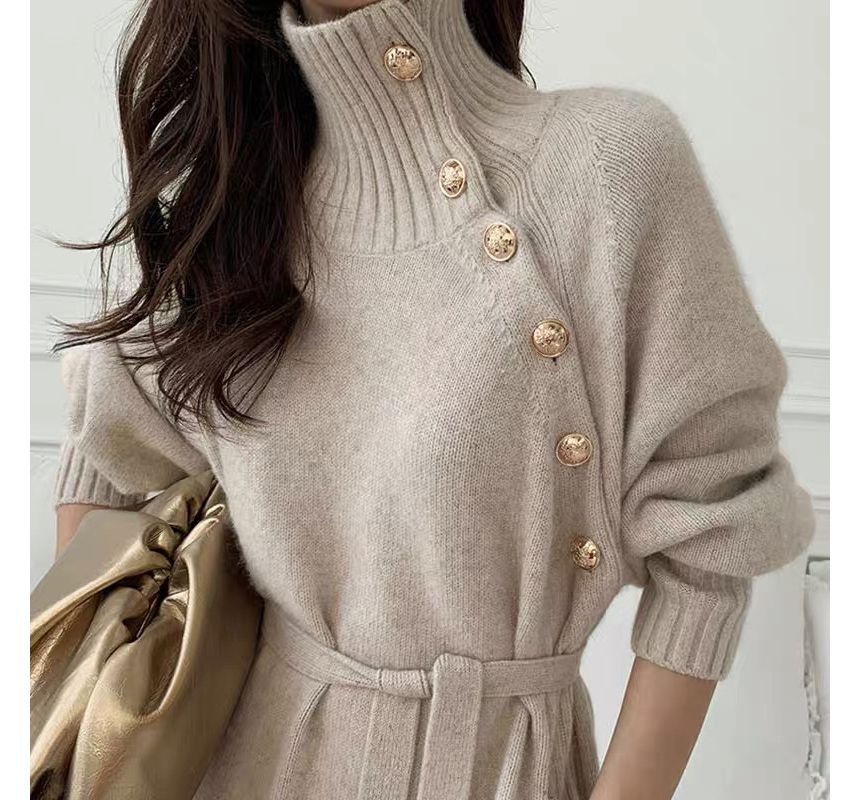 Yupina - Effen coltrui-midi-jurk met sashed-hals