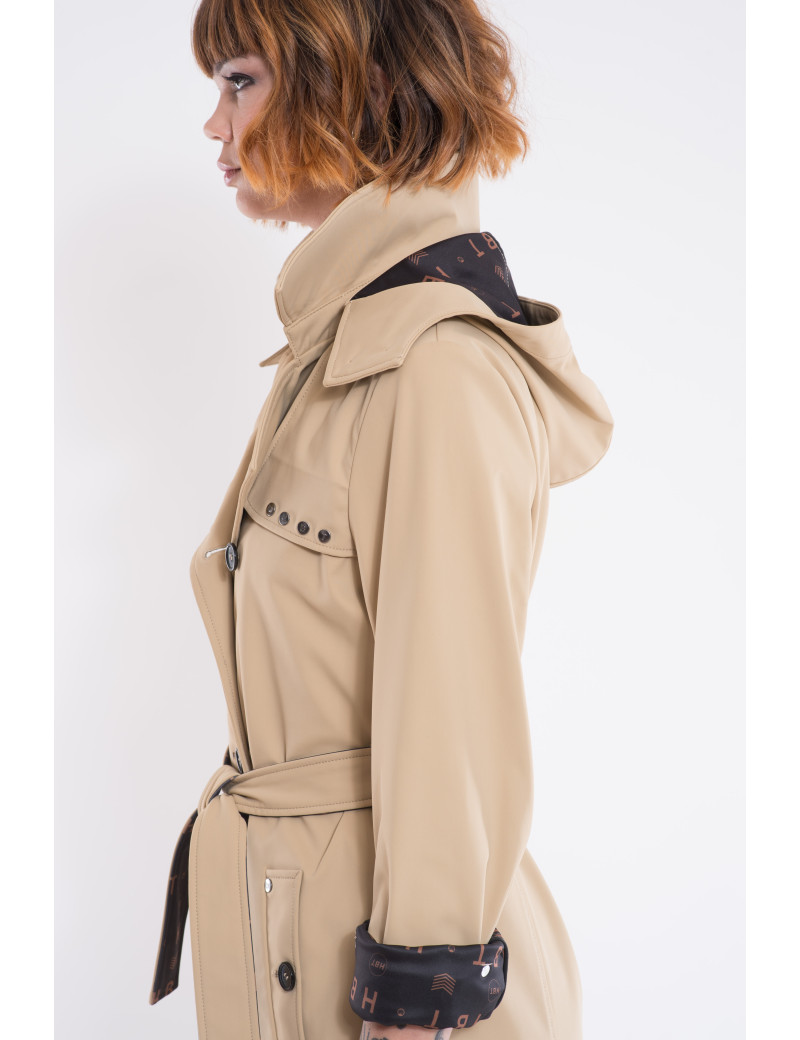 HBT TRENCH MI-LONG À CAPUCHE AMOVIBLE BEIGE POUR FEMME QUEEN