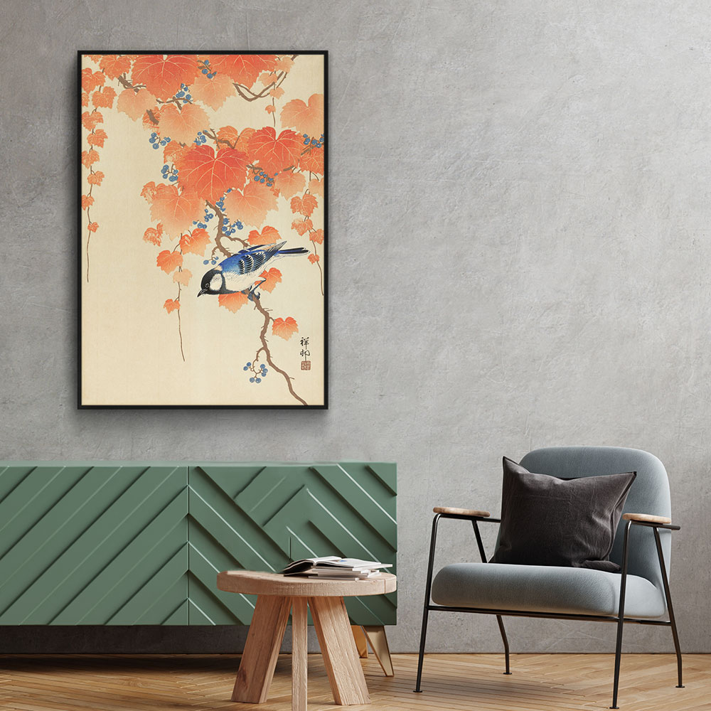 Walljar plexiglas schilderij - Ohara Koson - Great Tit On Paulownia Branch Plexiglas schilderij - 150 x 225 cm