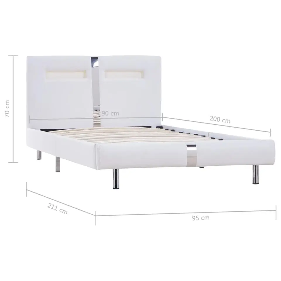 vidaXL - Bed frame met hoofdeinde - LED - Wit -kunstleer - 90x200 cm