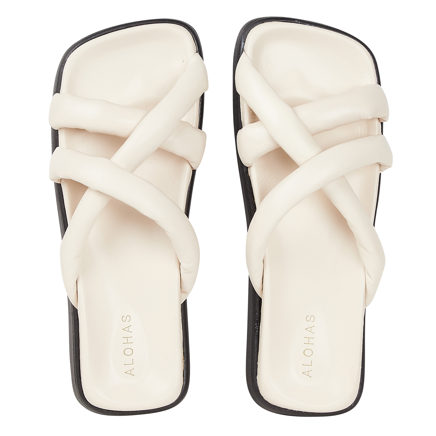 SLIP ON CROSS - Sandales plates à plateforme en cuir| Beige