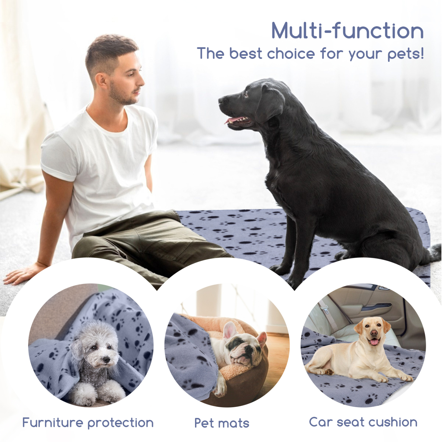 Nobleza 3 x Cobertor de Pelúcia Macio para Cães, Gatos, Coelhos e Outros Animais de Estimação, Lavável, para Sofá e Cama de Cachorro, 120 * 100 cm