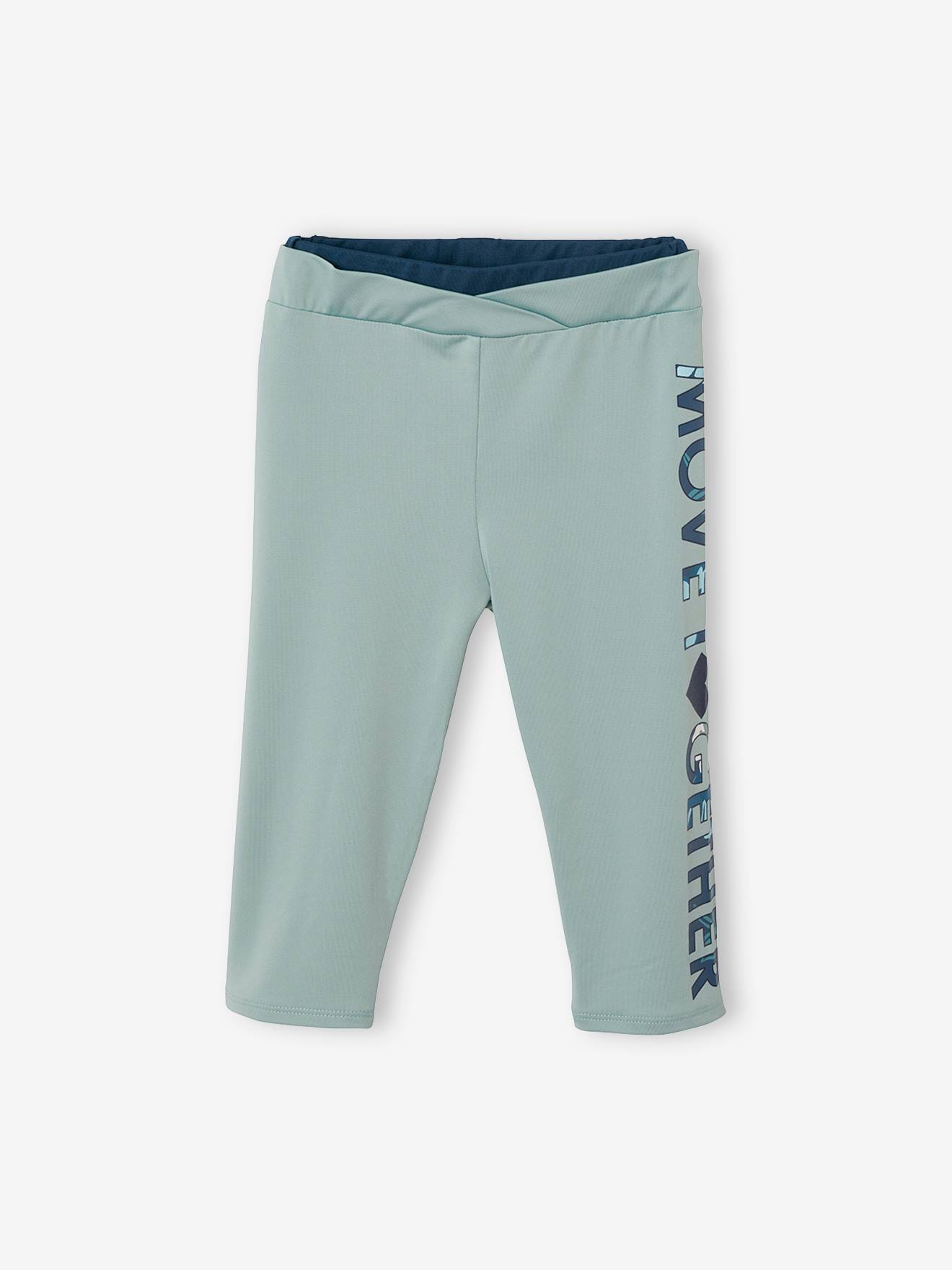 Conjunto de moletom cinza mesclado tamanho médio para meninas, composto por blusa com amarração e leggings.
