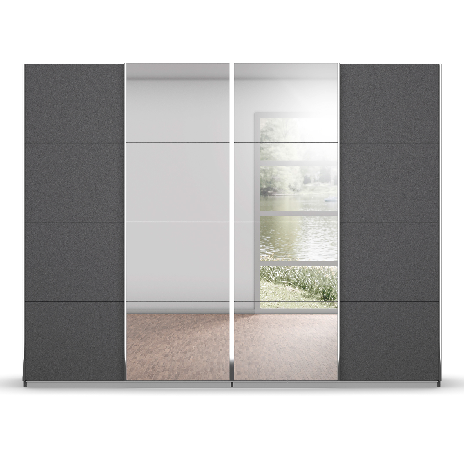 Schwebetürenschrank - grau metallic - 2 Spiegeltüren - 271x211 cm