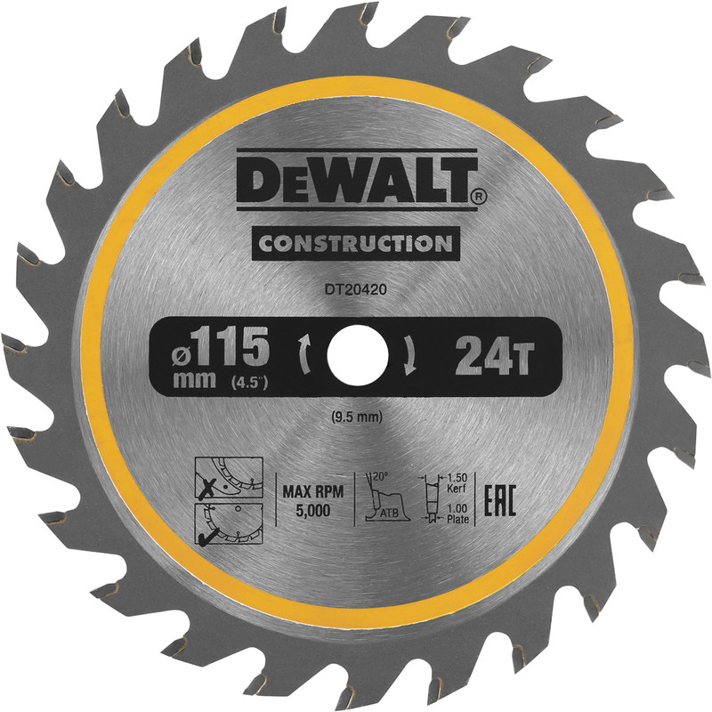 DeWALT cirkelzaagblad hout 115x9,5x1,65mm 24T Hout/Plaatmateriaal