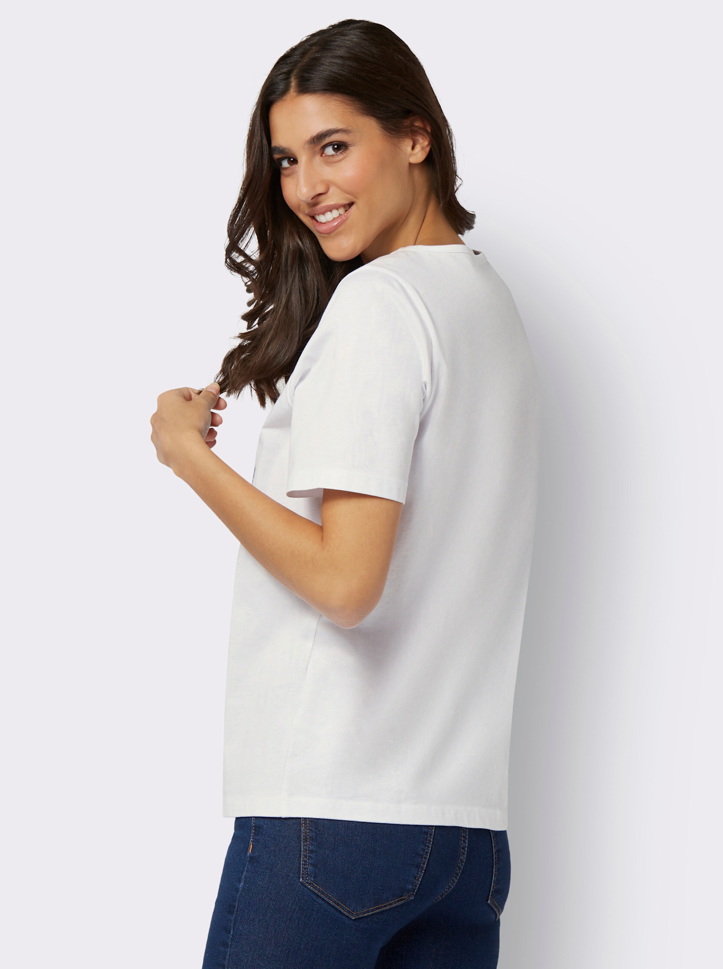 Rundhalsshirt mit silberfarbenem Folien-Print
