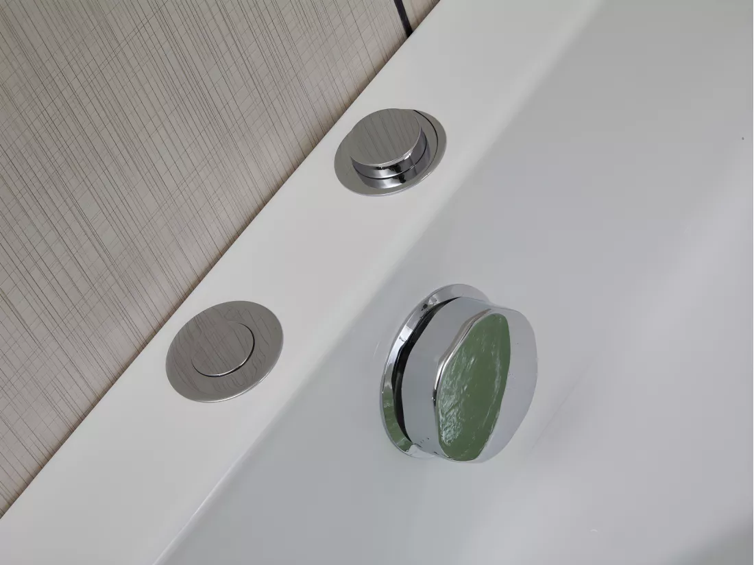 Baignoire balnéo d'angle avec système de cascade AGLENA - 2 places - 350L - 150*150*60 cm