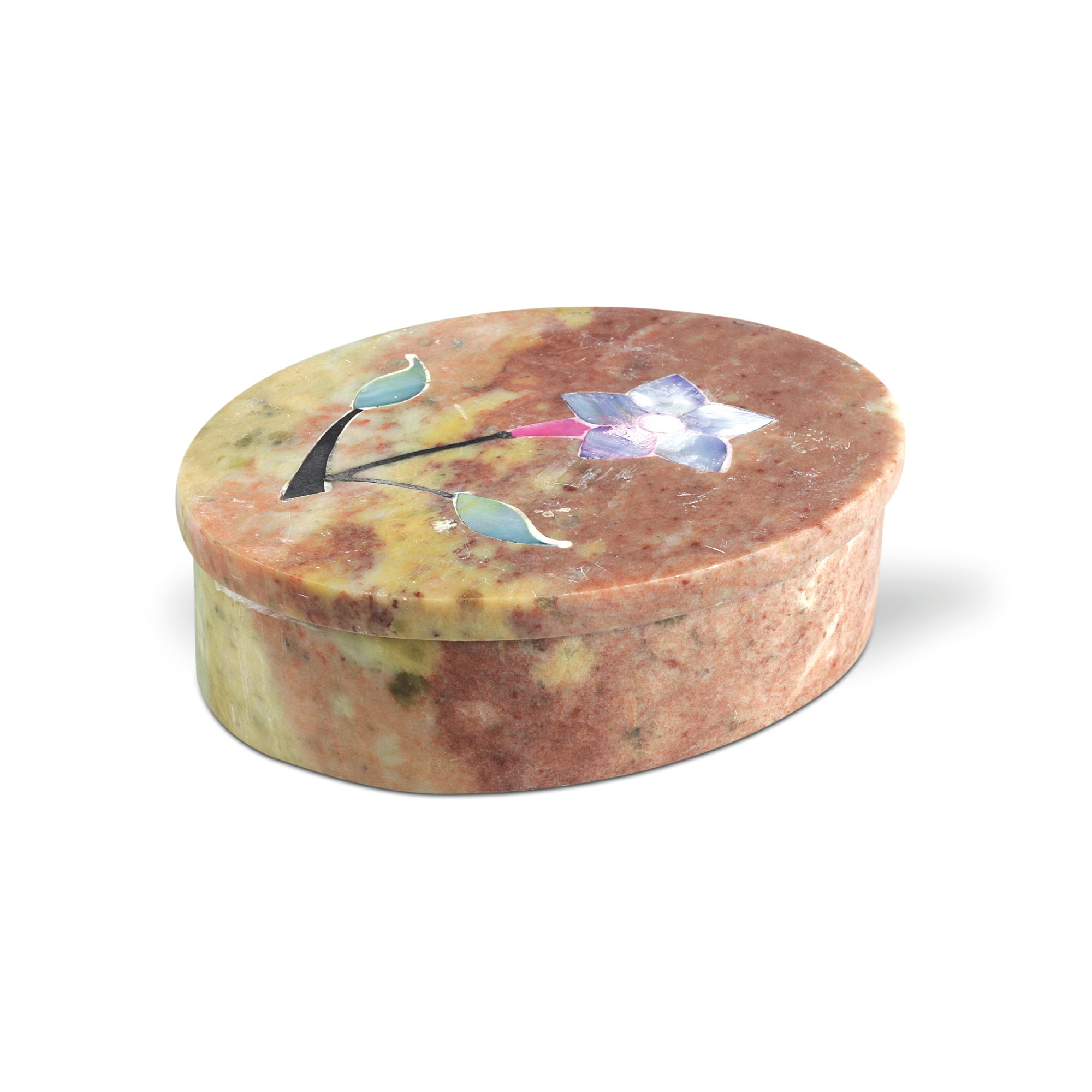 Box Marmor oval 'Blume', T 8 cm, B 10 cm, H 3,2 cm von fischer's lagerhaus