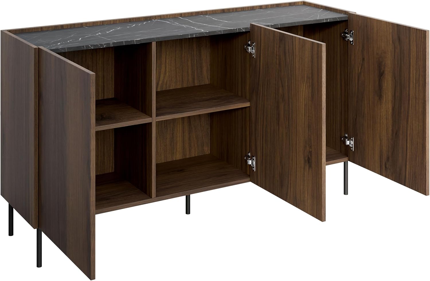 Mirjan24 Kommode Tewos K144, Türkommode, Aufbewahrungsschrank, Mehrzweckschrank für Wohnzimmer, Esszimmer, Schlafzimmerkommode (Nuss Warmia + Marmor Schwarz)