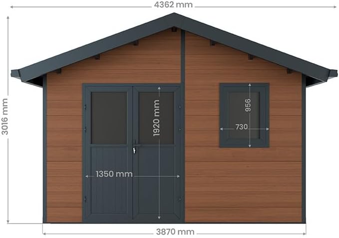 WPC Gartenhaus ISORA – 12 m², braun – Dielenstärke: 28 mm – Werkstattkabine/FahrradGerätehaus – Aluminium-Tischlerei