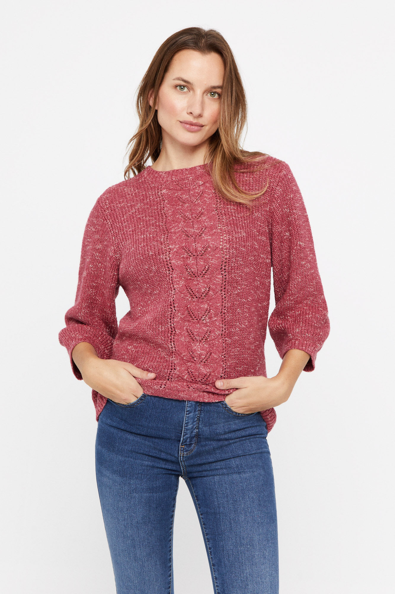 Malha estampada em fio rosa