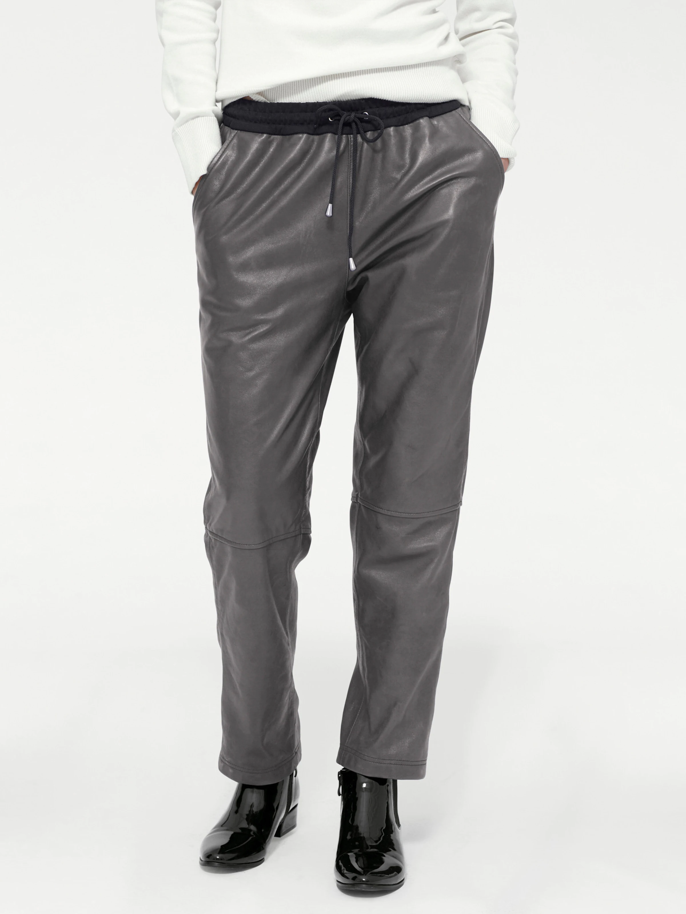 heine Leder-Jogpants in grau