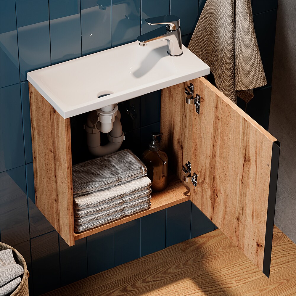 Vicco Waschbecken mit Unterschrank Kleo, 50 cm, Waschtisch mit Tür, Eiche Wandmontage