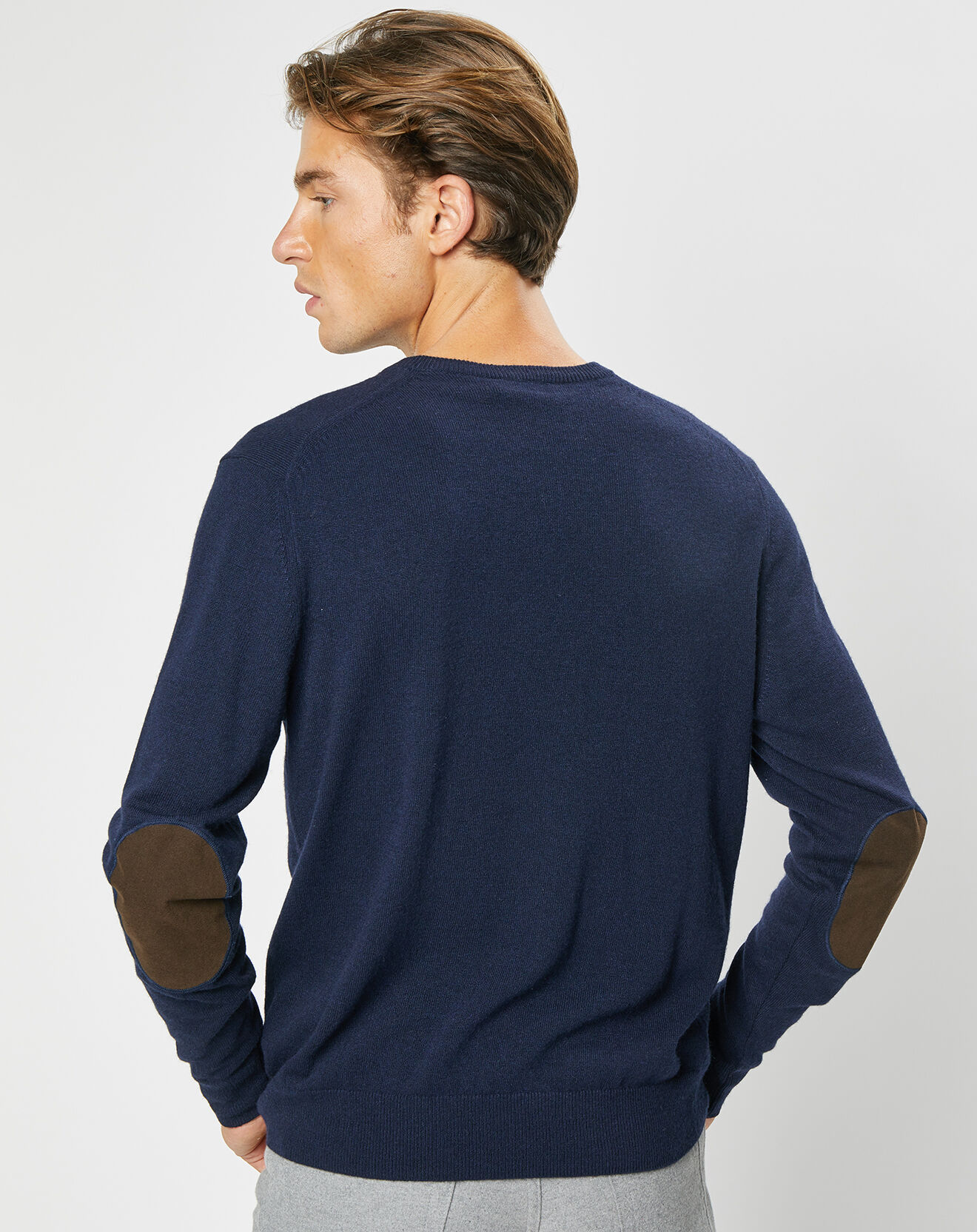 Hackett London Pull en Laine & cachemire mélangés col V bleu marine