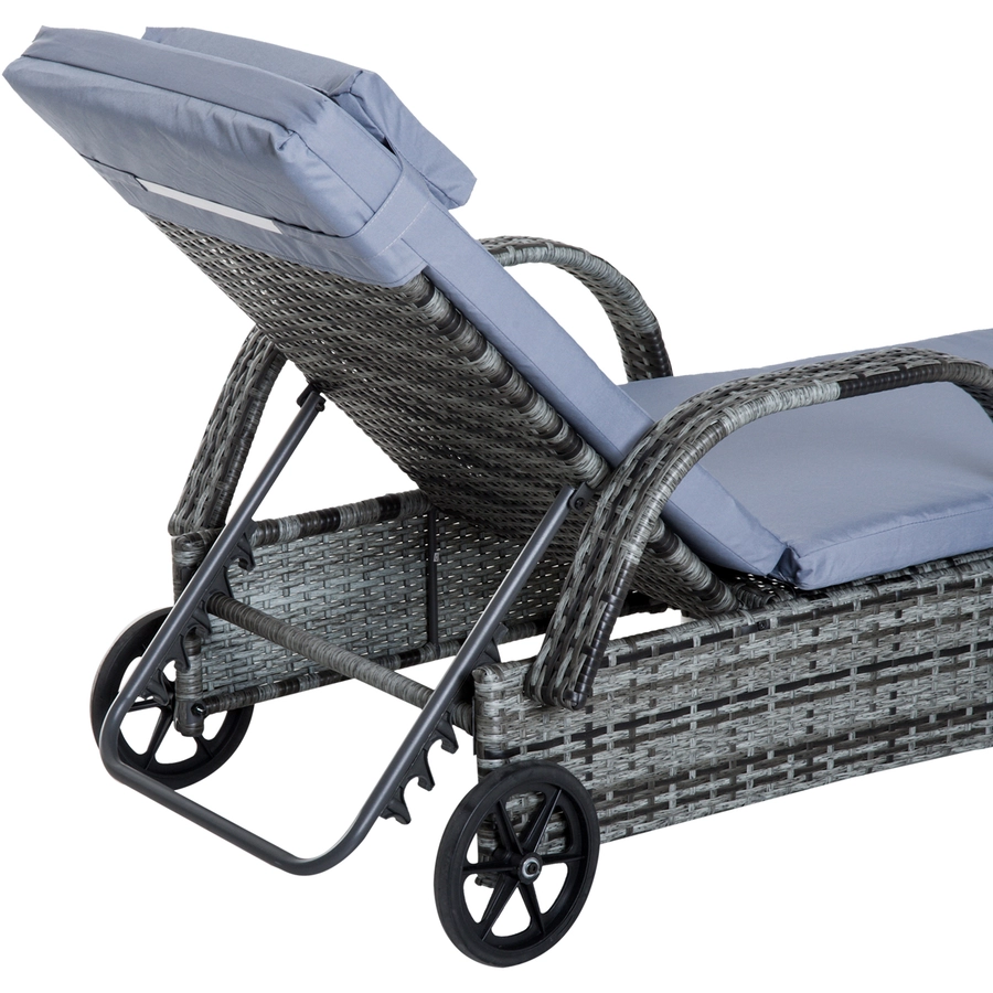 Outsunny Rattan-Gartenliege als 3-teiliges Set grau