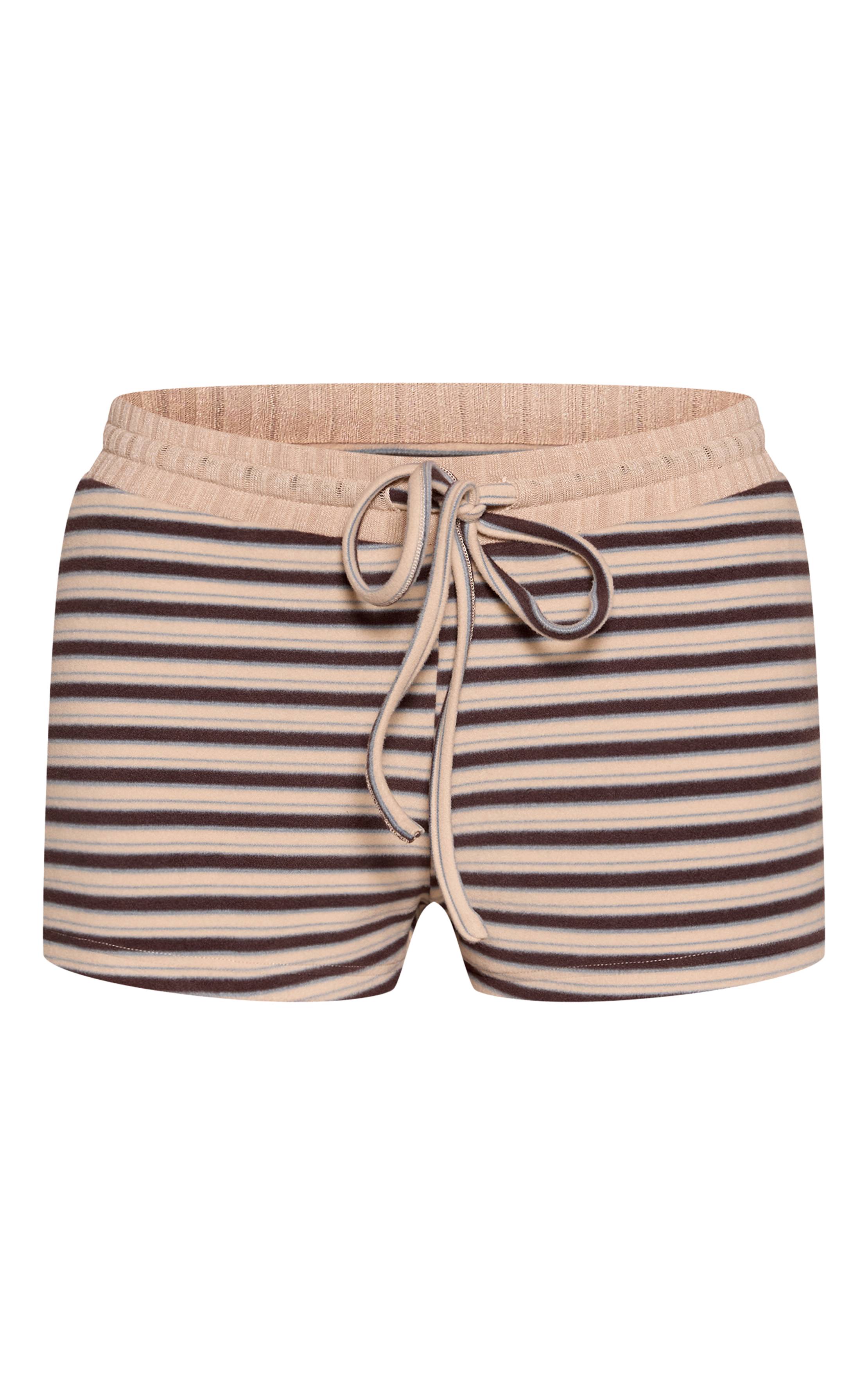 Light Brown Short Ultra Doux À Rayures