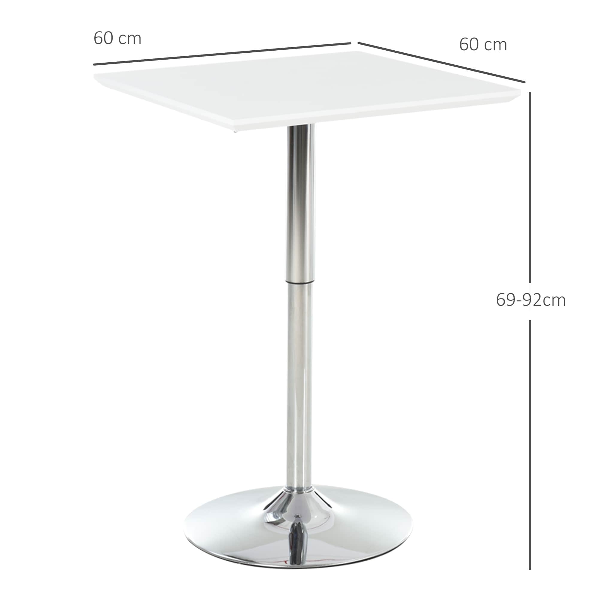 HOMCOM Bistrotisch höhenverstellbar weiß 60 x 60 x 71-92 cm (BxTxH)