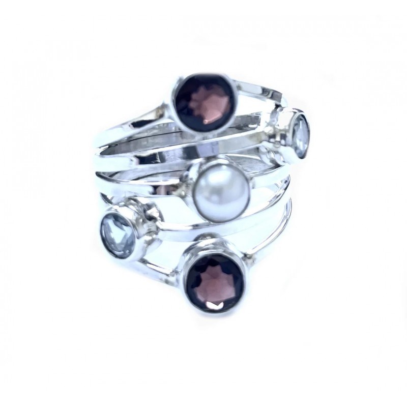 Bague argent multi pierres fines
