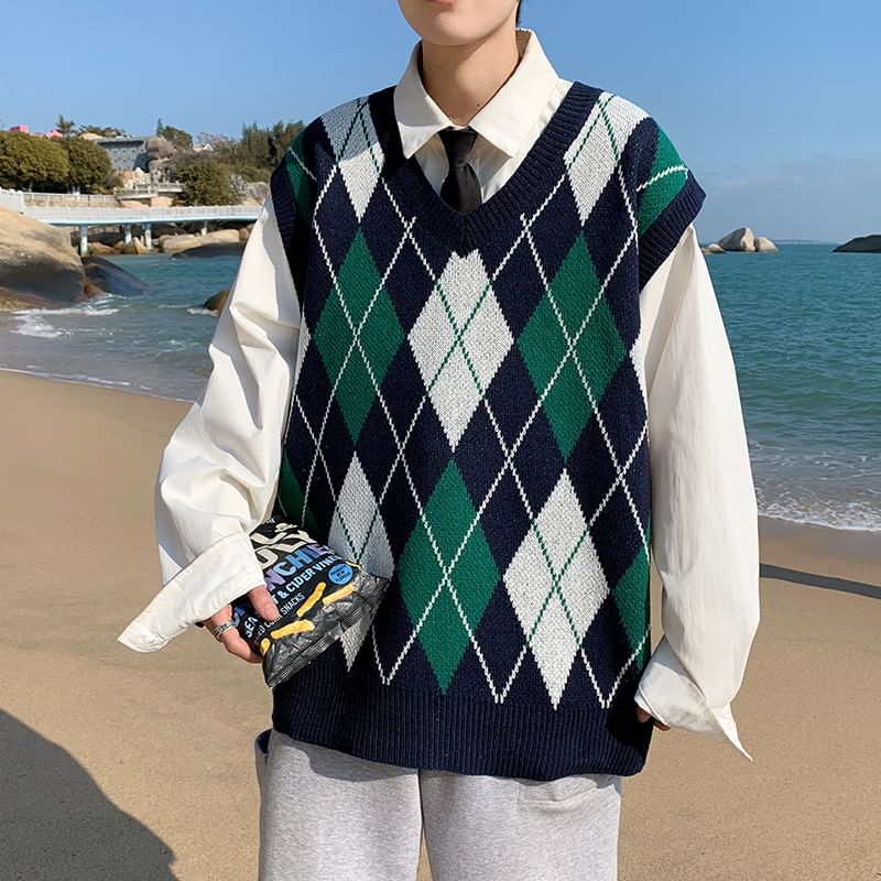 Trimecca - Argyle Print Trui Vest
