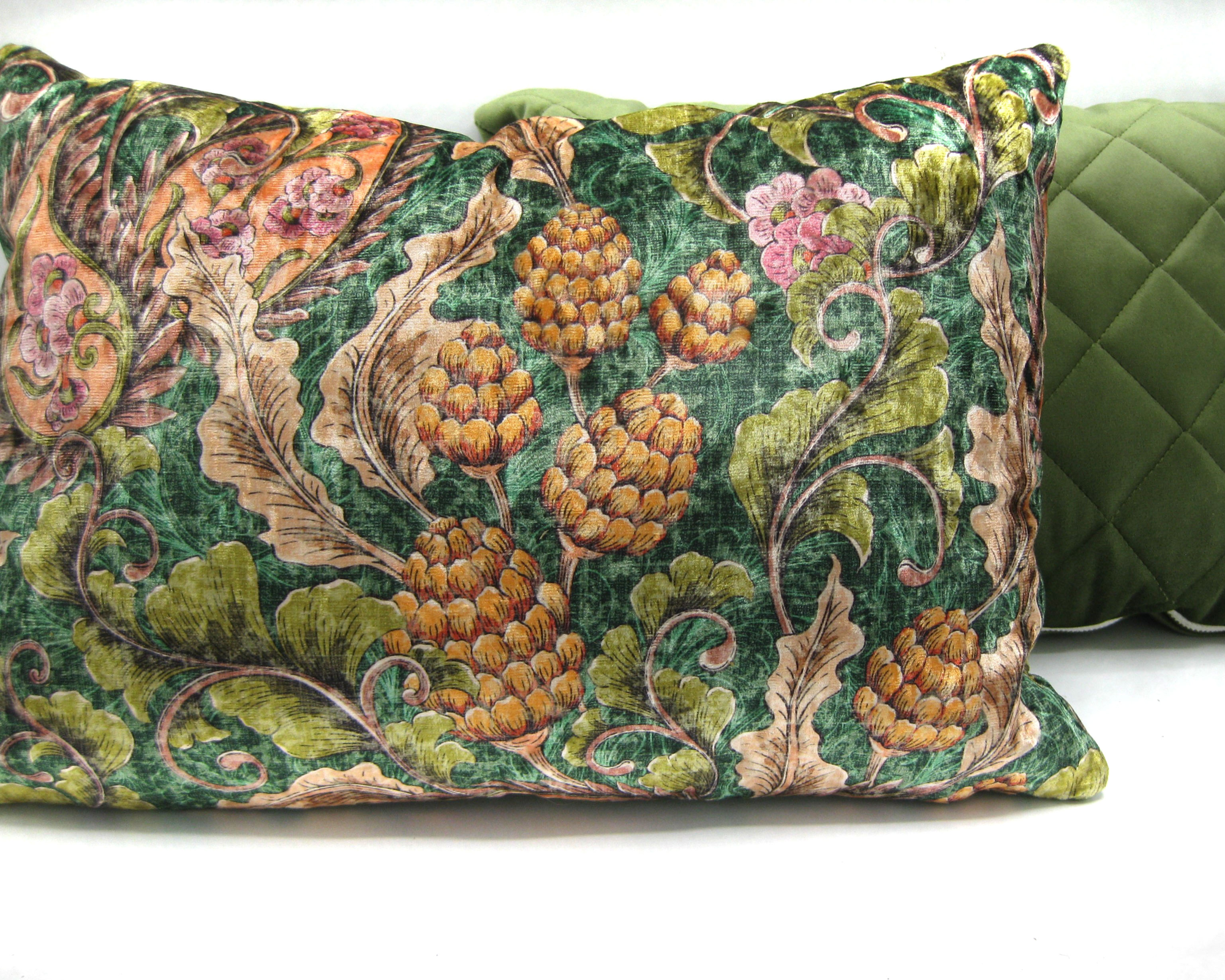 Kussen velvet Floral vintage groen 45 x 45