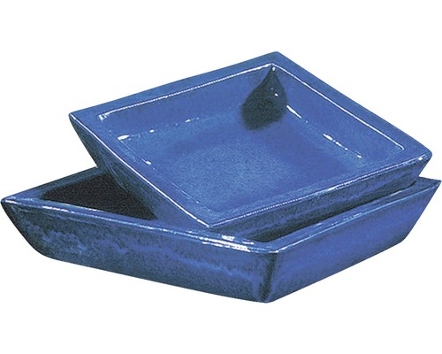 Bloempotschotel, klei, 32x32 cm, blauw