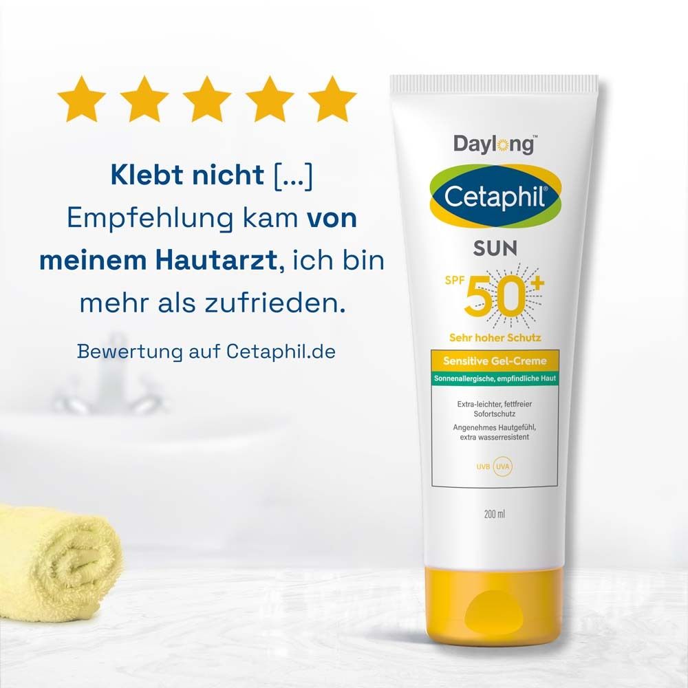 CETAPHIL SUN Sensitive Gel-Creme SPF 50+ Extra-leichter, fettfreier Sonnenschutz