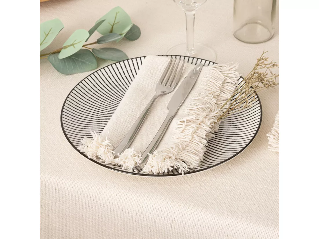Lot de 2 Serviettes de table en Coton Blanc finition frange 40 x 40 cm