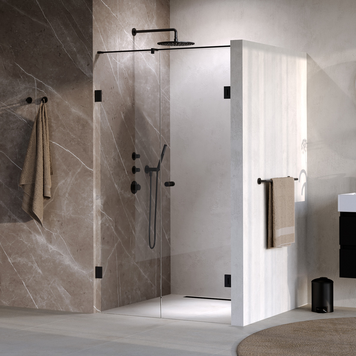 Brauer Void Carving profielloze nisdeur 110cm met draaideur 60cm aan muur zwart mat