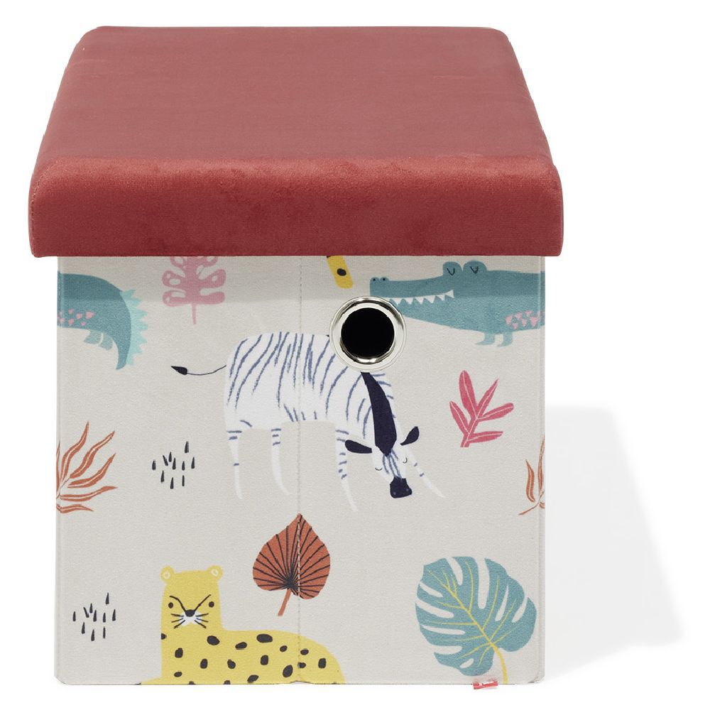 Banc coffre Clara animaux de la savane rouge - L60xP32xH32 cm