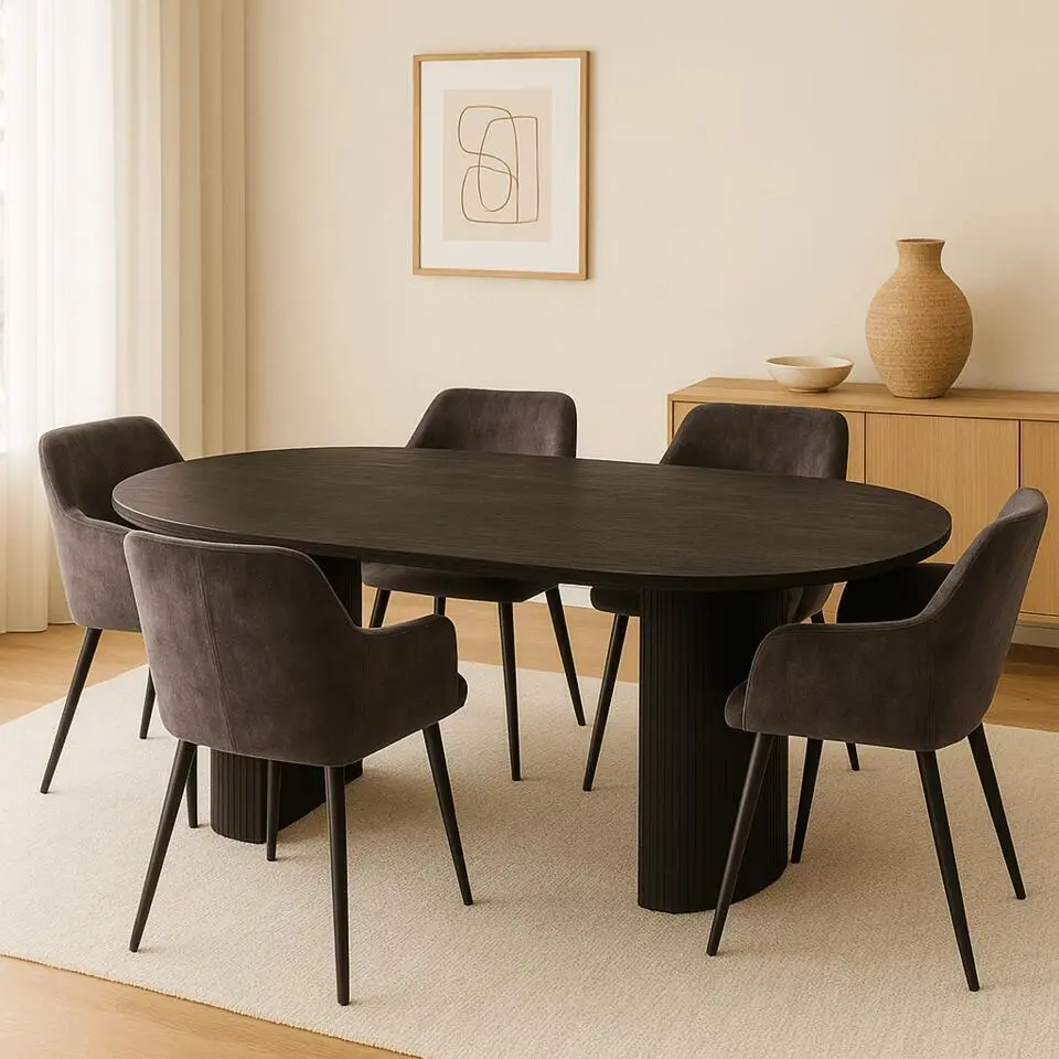 Mangohoutonline - Eettafel Chiara Black 180x100cm Rechthoekig - Zwart - Mahom