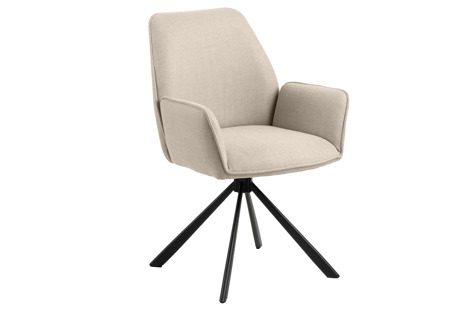 Glenda spisestol med arm Tekstil Basel 24 Beige med sortlakkert stålben